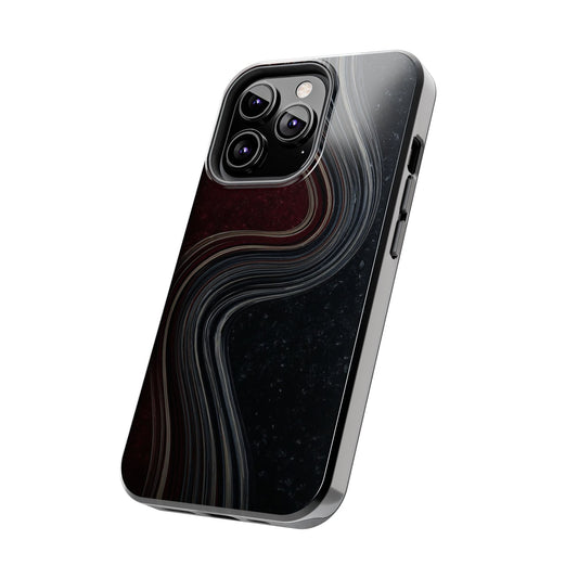 Crimson Current Tough Phone Case – Wavy Metallic Streamlines on Red Base - Artistic Vision