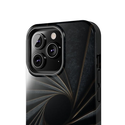 Obsidian Fan Tough Phone Case – Black Gold Radial Geometry - Artistic Vision