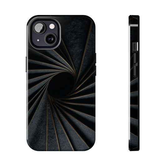 Obsidian Fan Tough Phone Case – Black Gold Radial Geometry - Artistic Vision