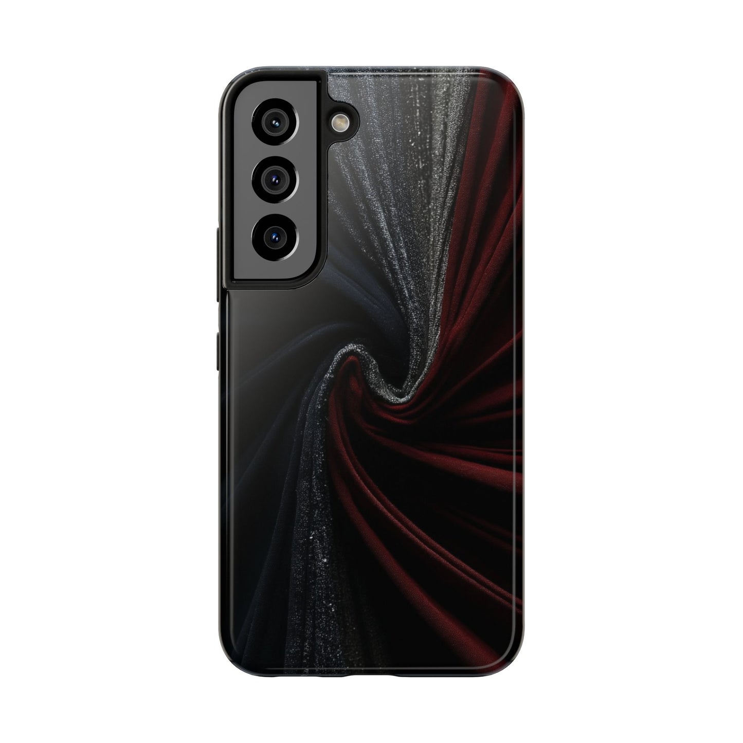 Velvet Rift Tough Phone Case – Red and Black Satin Fabric Twist Design - Artistic Vision
