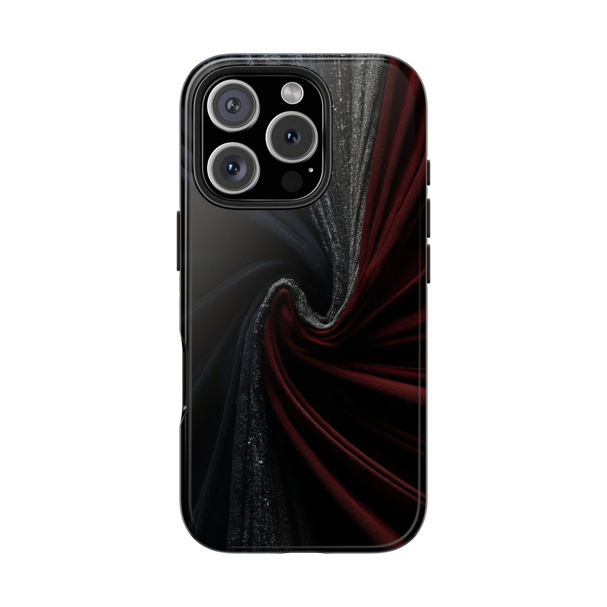 Velvet Rift Tough Phone Case – Red and Black Satin Fabric Twist Design - Artistic Vision