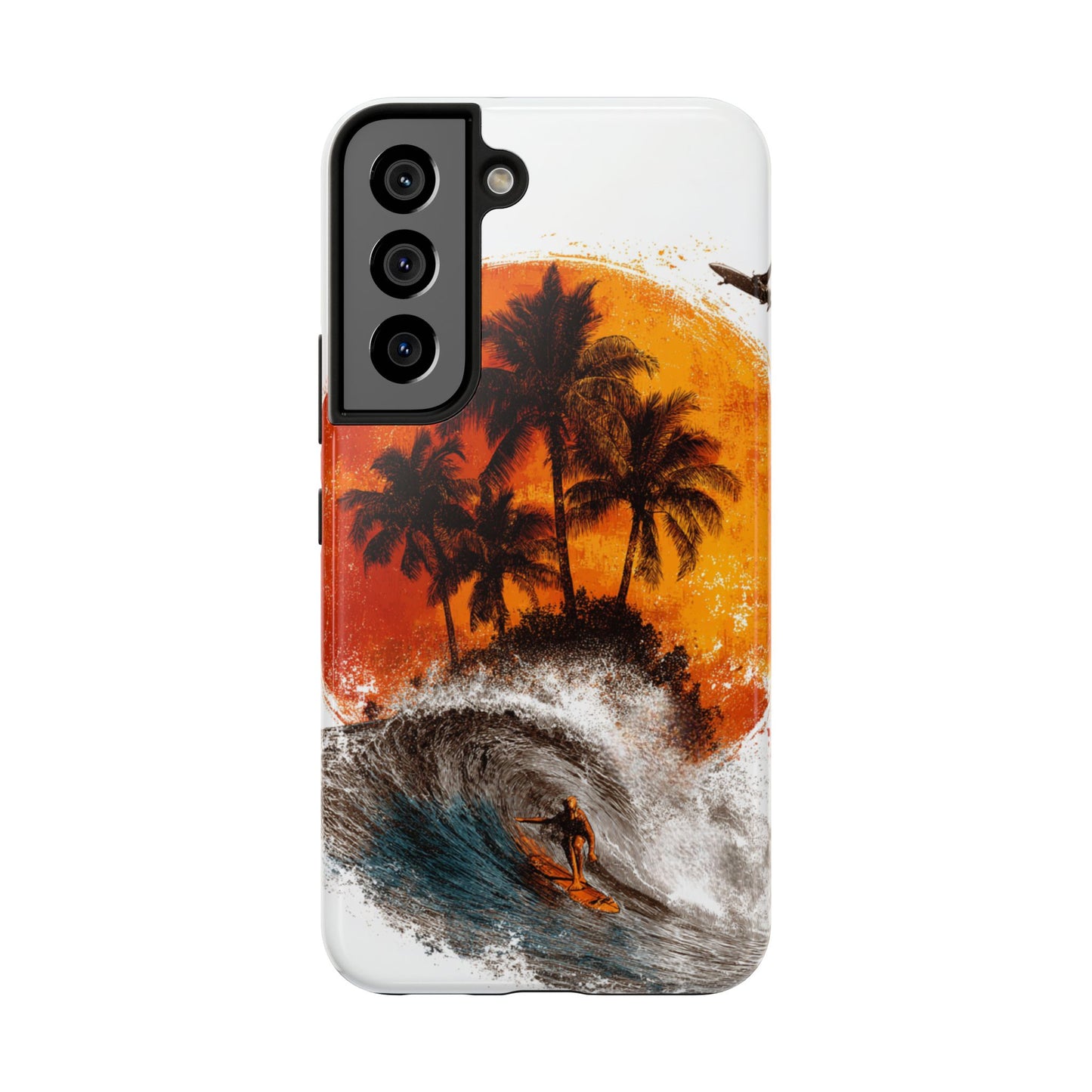 Surfer & Sunset Wave in Grunge Ink Illustration Style - Artistic Phone Case - Artistic Vision