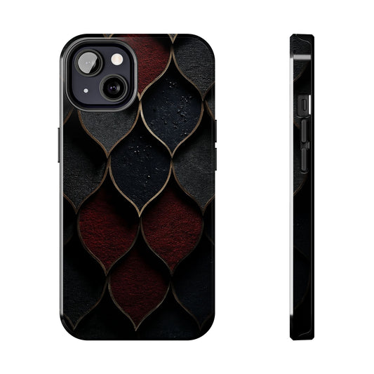 Crimson Scales Tough Phone Case – Red & Black Armor Texture Design - Artistic Vision