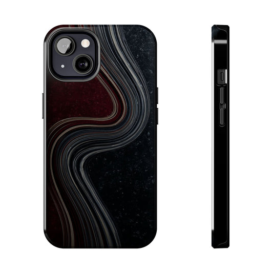 Crimson Current Tough Phone Case – Wavy Metallic Streamlines on Red Base - Artistic Vision