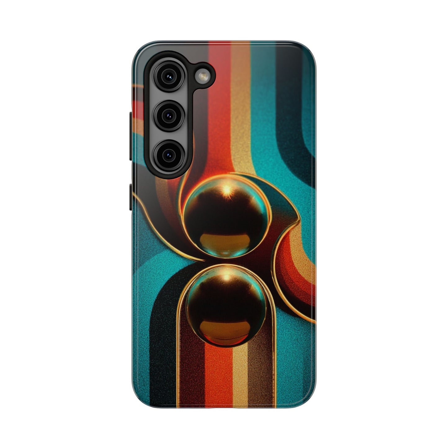 The contrasting stripes and metallic highlights give the design a playful, eye-catching look.