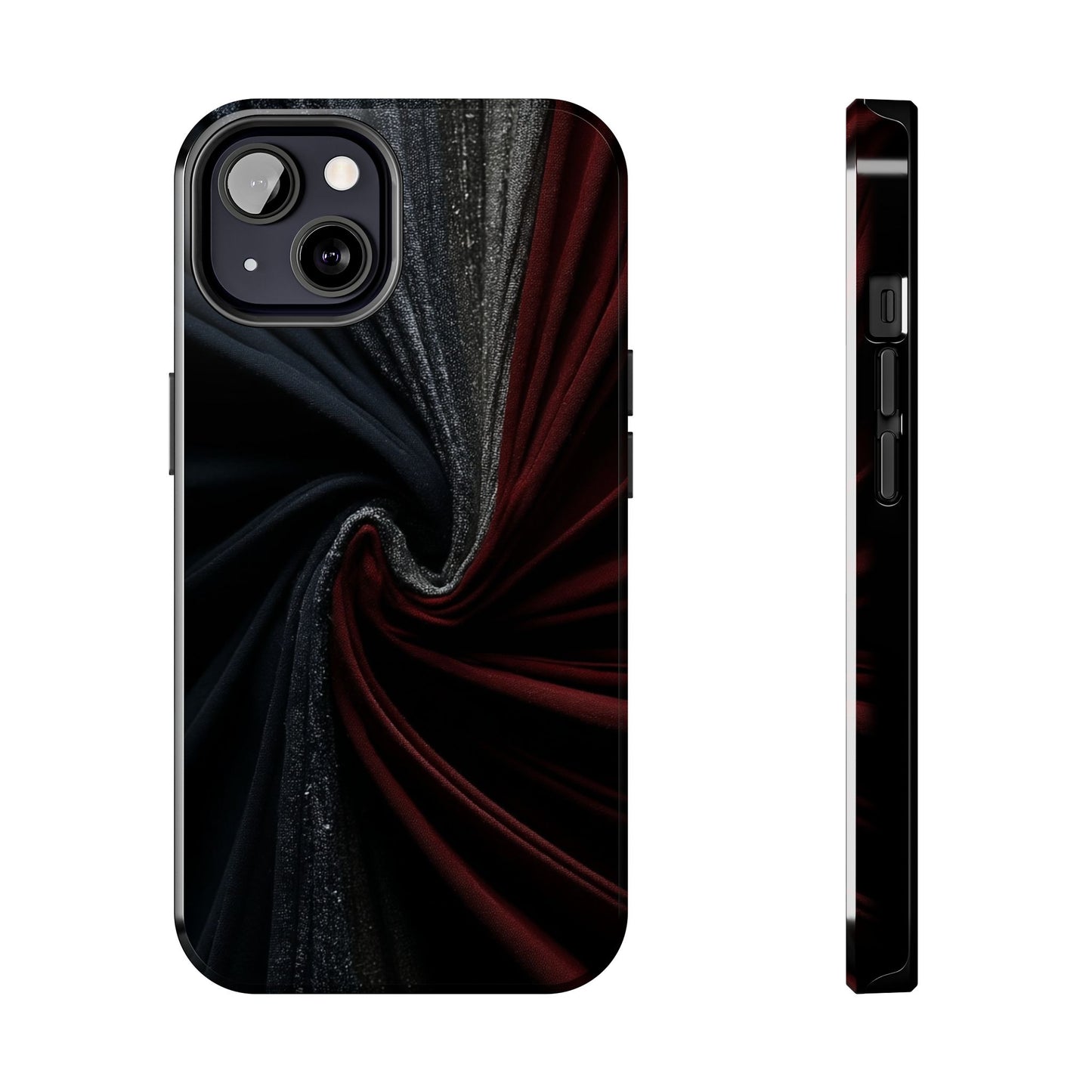 Velvet Rift Tough Phone Case – Red and Black Satin Fabric Twist Design - Artistic Vision