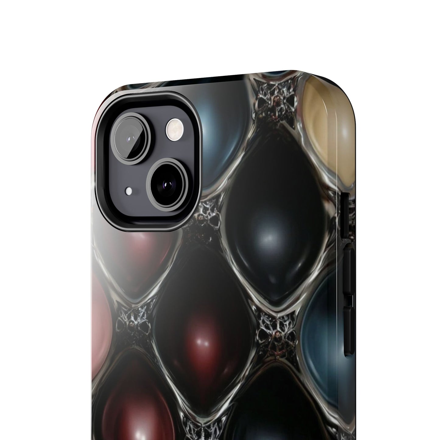 The phone case provides full protection while displaying a visually striking, alien-inspired centerpiece.
