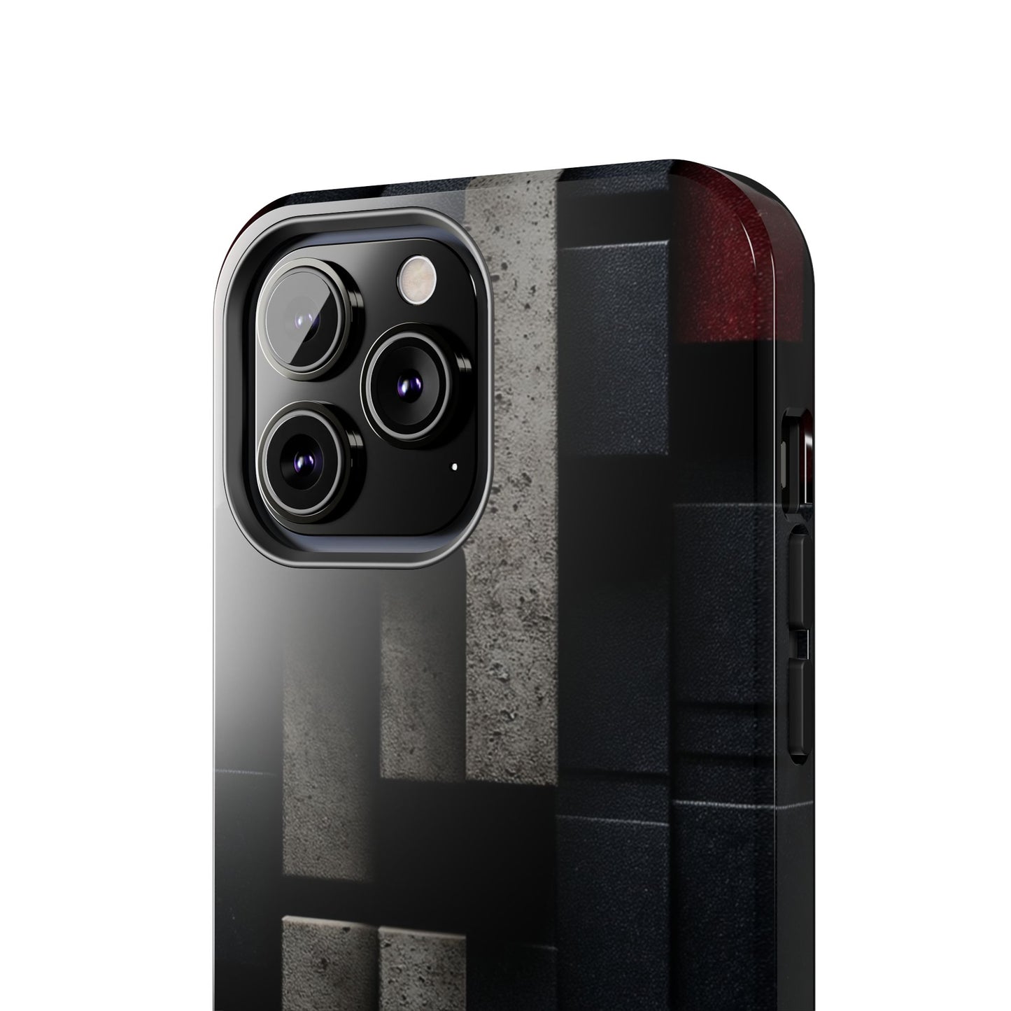 Concrete Matrix Tough Phone Case – Red & Black Brutalist Geometry - Artistic Vision