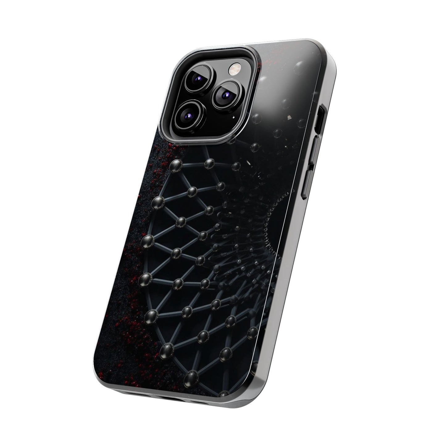 Obsidian Nexus Tough Phone Case – Black Geometric Web with Red Accents - Artistic Vision