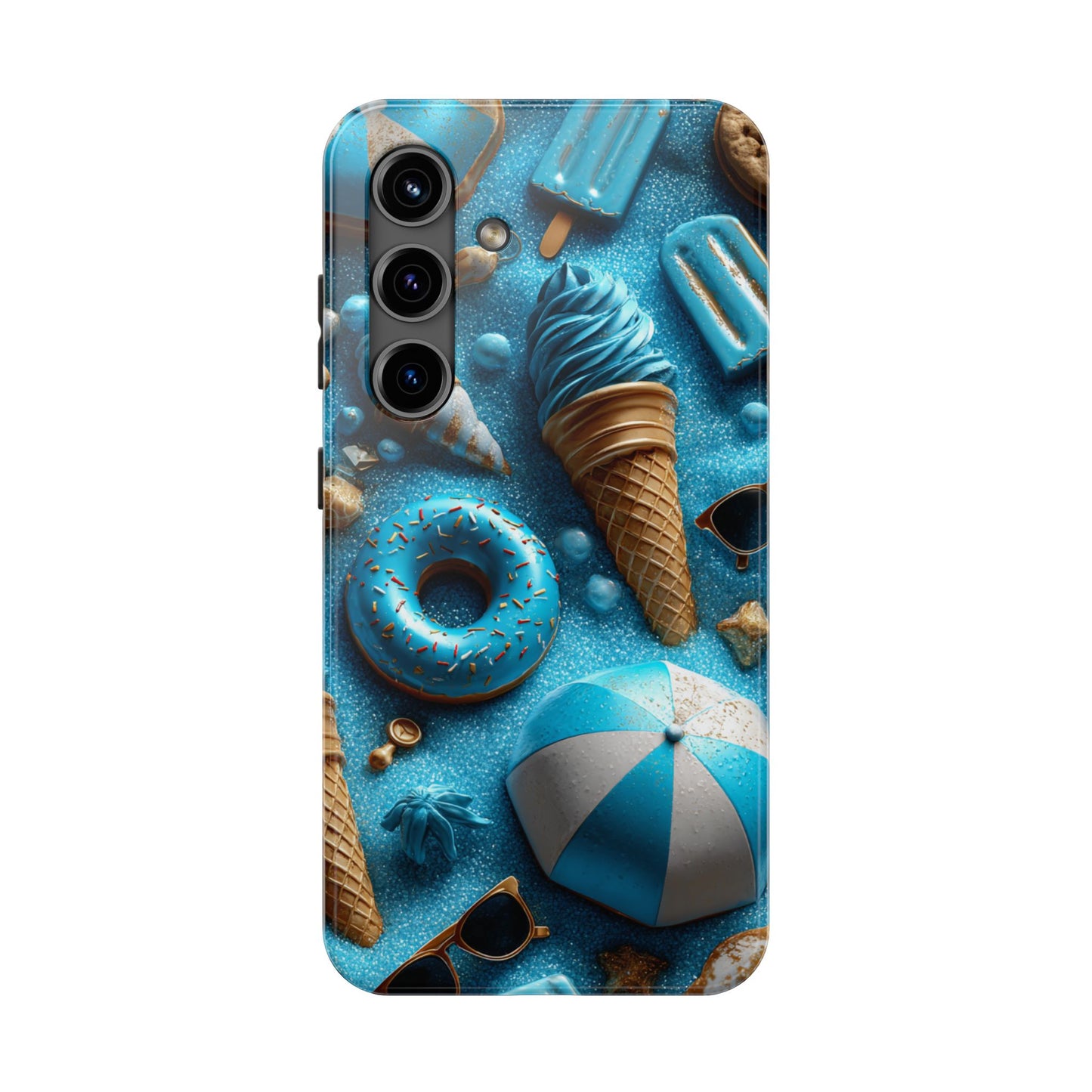Blue Ice Cream & Beach Treats in 3D Pop Art Style - Artistic Phone Case - Artistic Vision