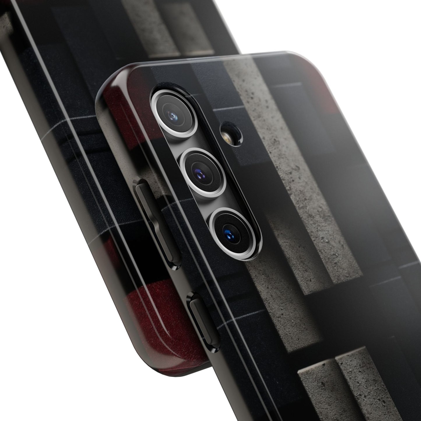 Concrete Matrix Tough Phone Case – Red & Black Brutalist Geometry - Artistic Vision