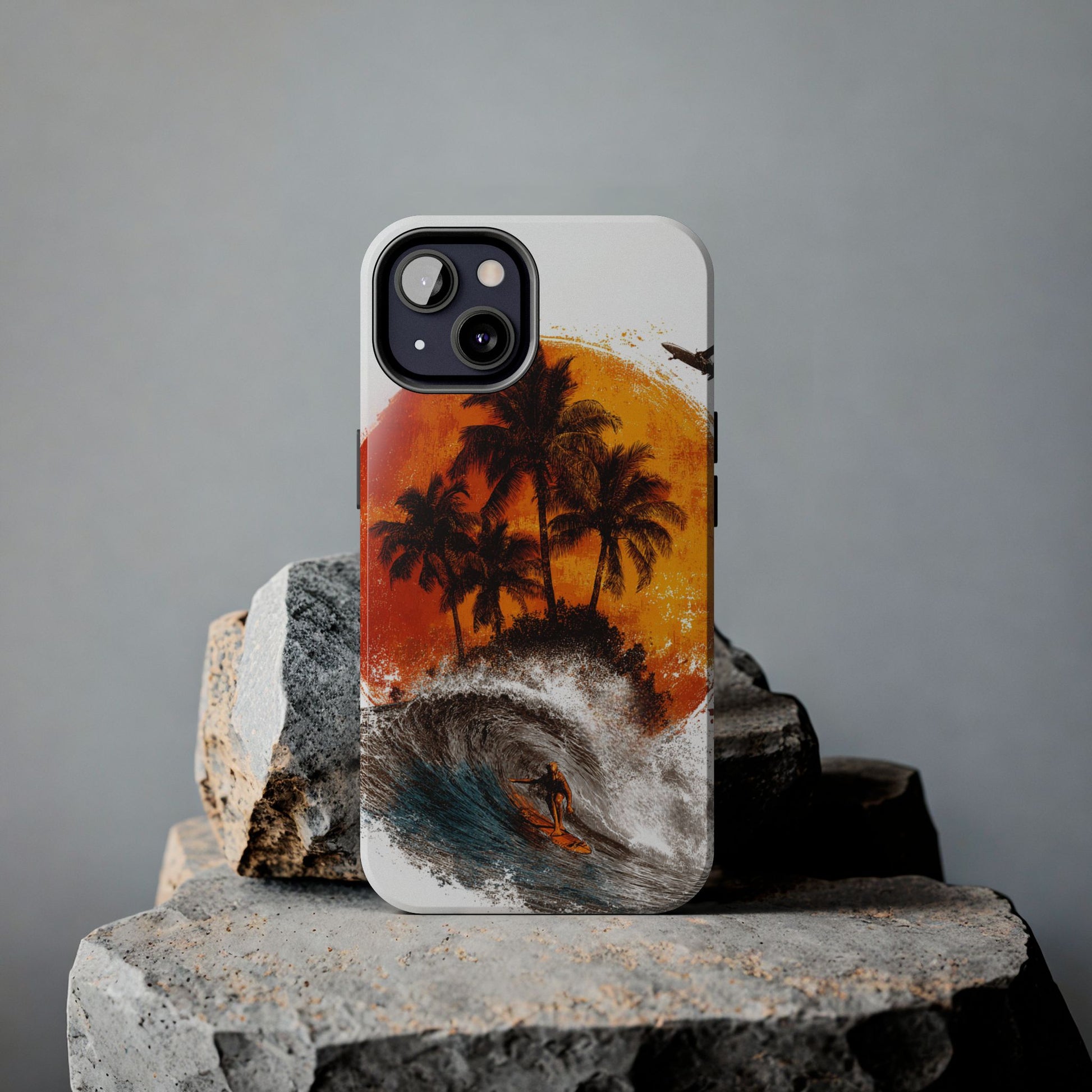 Surfer & Sunset Wave in Grunge Ink Illustration Style - Artistic Phone Case - Artistic Vision