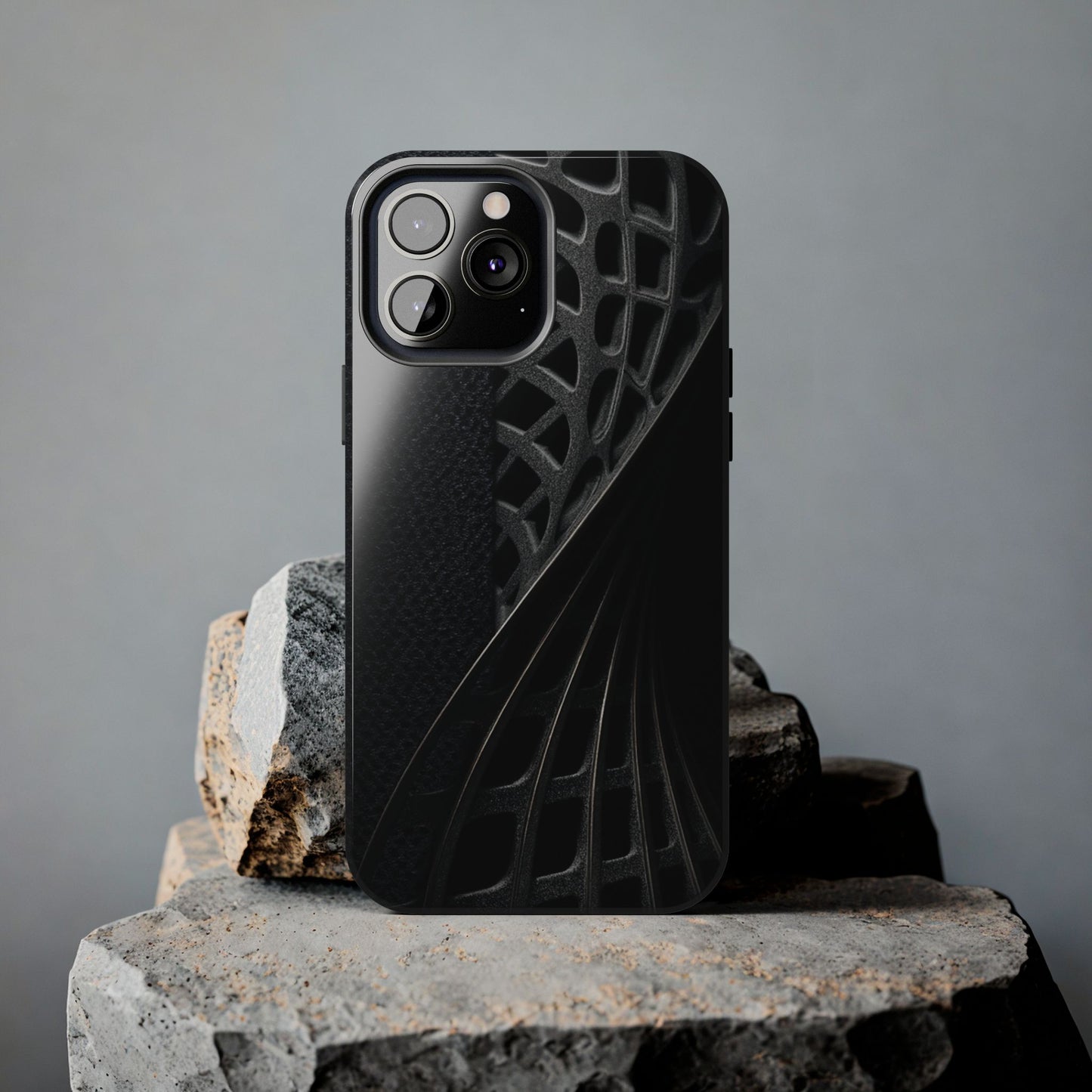 Carbon Helix Tough Phone Case – Twisted Black Lattice Pattern Design - Artistic Vision