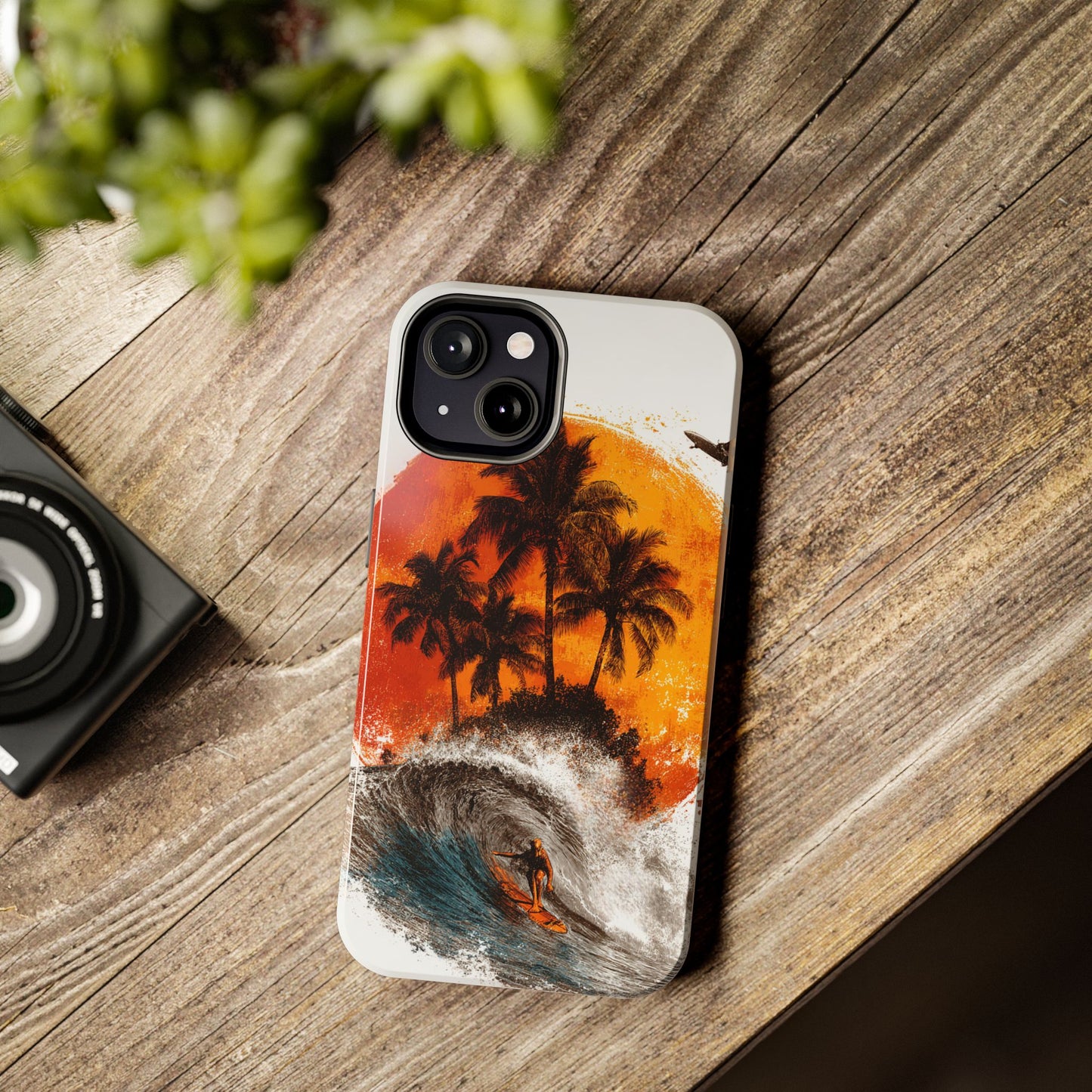 Surfer & Sunset Wave in Grunge Ink Illustration Style - Artistic Phone Case - Artistic Vision