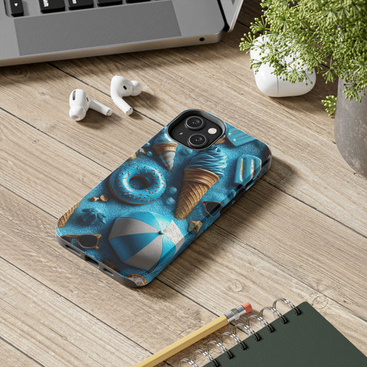 Blue Ice Cream & Beach Treats in 3D Pop Art Style - Artistic Phone Case - Artistic Vision