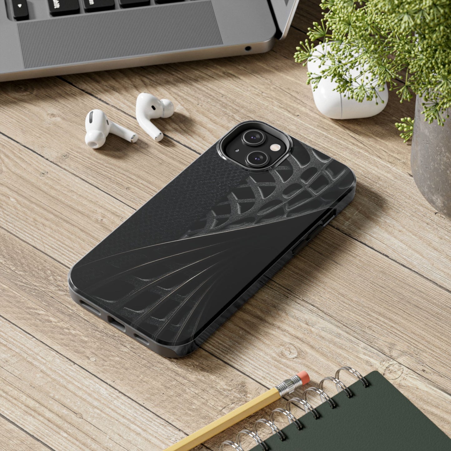 Carbon Helix Tough Phone Case – Twisted Black Lattice Pattern Design - Artistic Vision