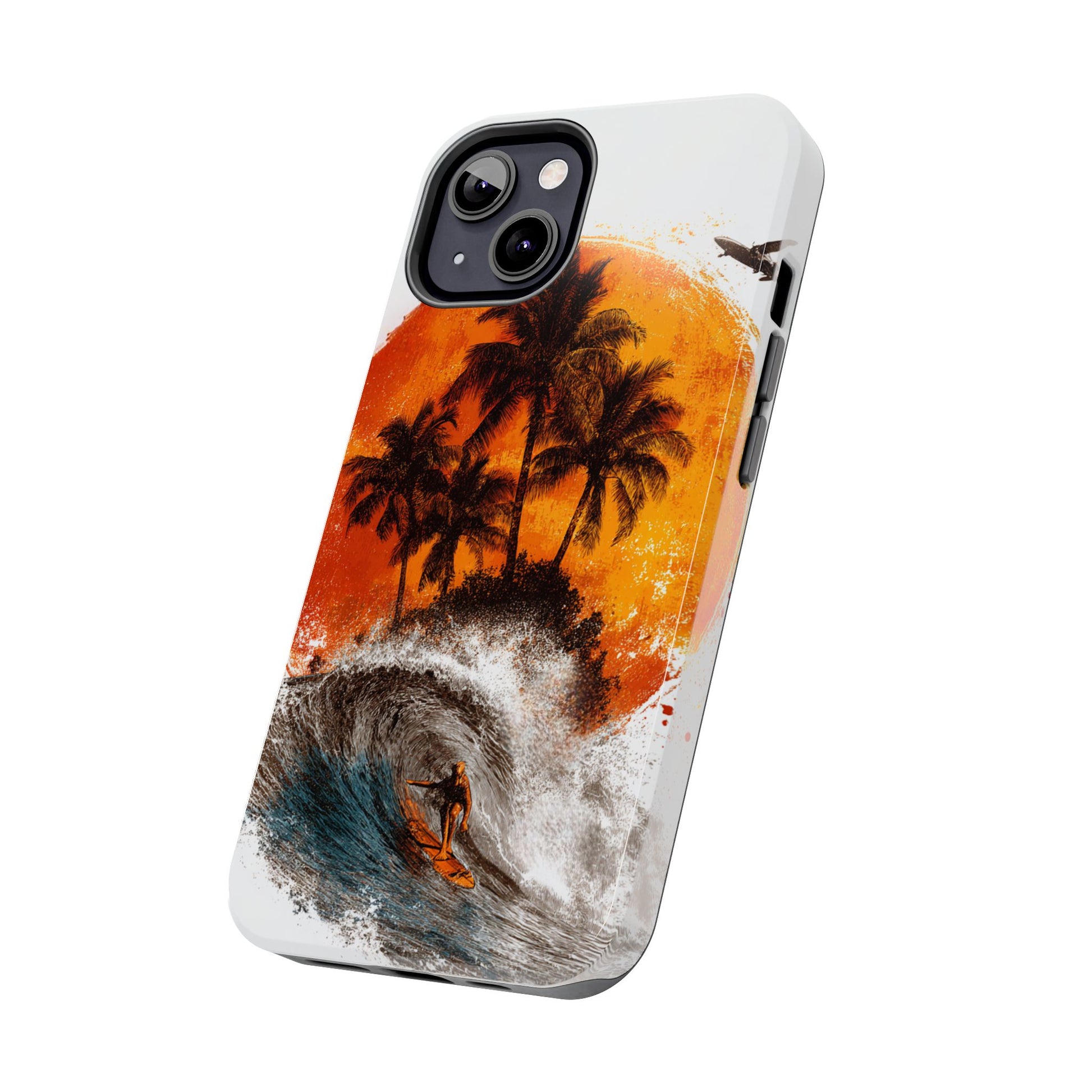 Surfer & Sunset Wave in Grunge Ink Illustration Style - Artistic Phone Case - Artistic Vision