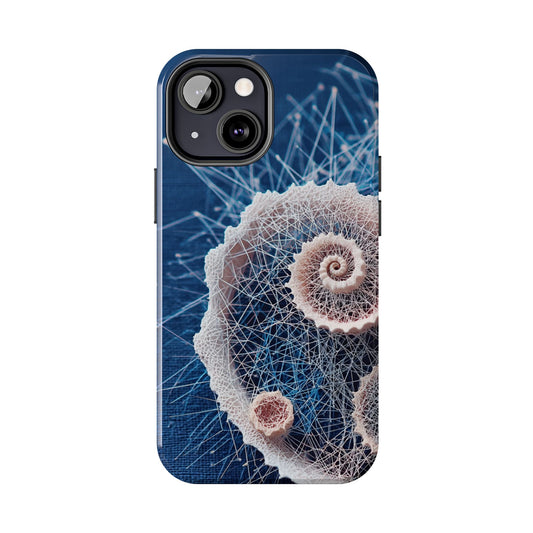 Twin Spiral Shell Wireframe Phone Case – Abstract Seaform Tough Design - Artistic Vision