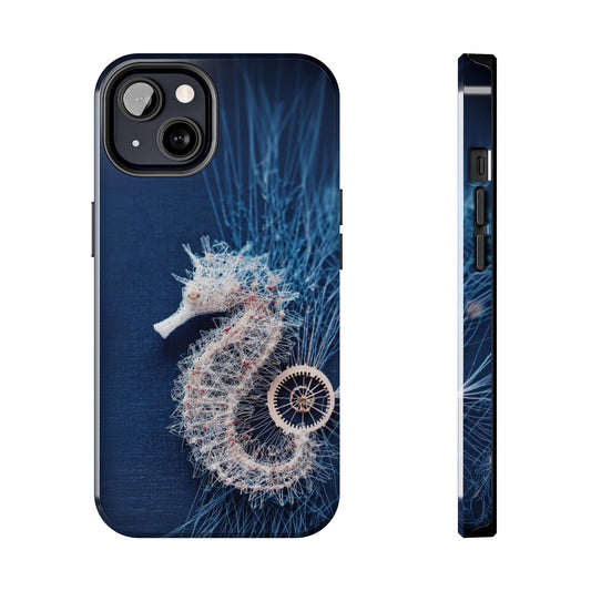 Seahorse Coral Wireframe Phone Case – Elegant Ocean Creature Design - Artistic Vision