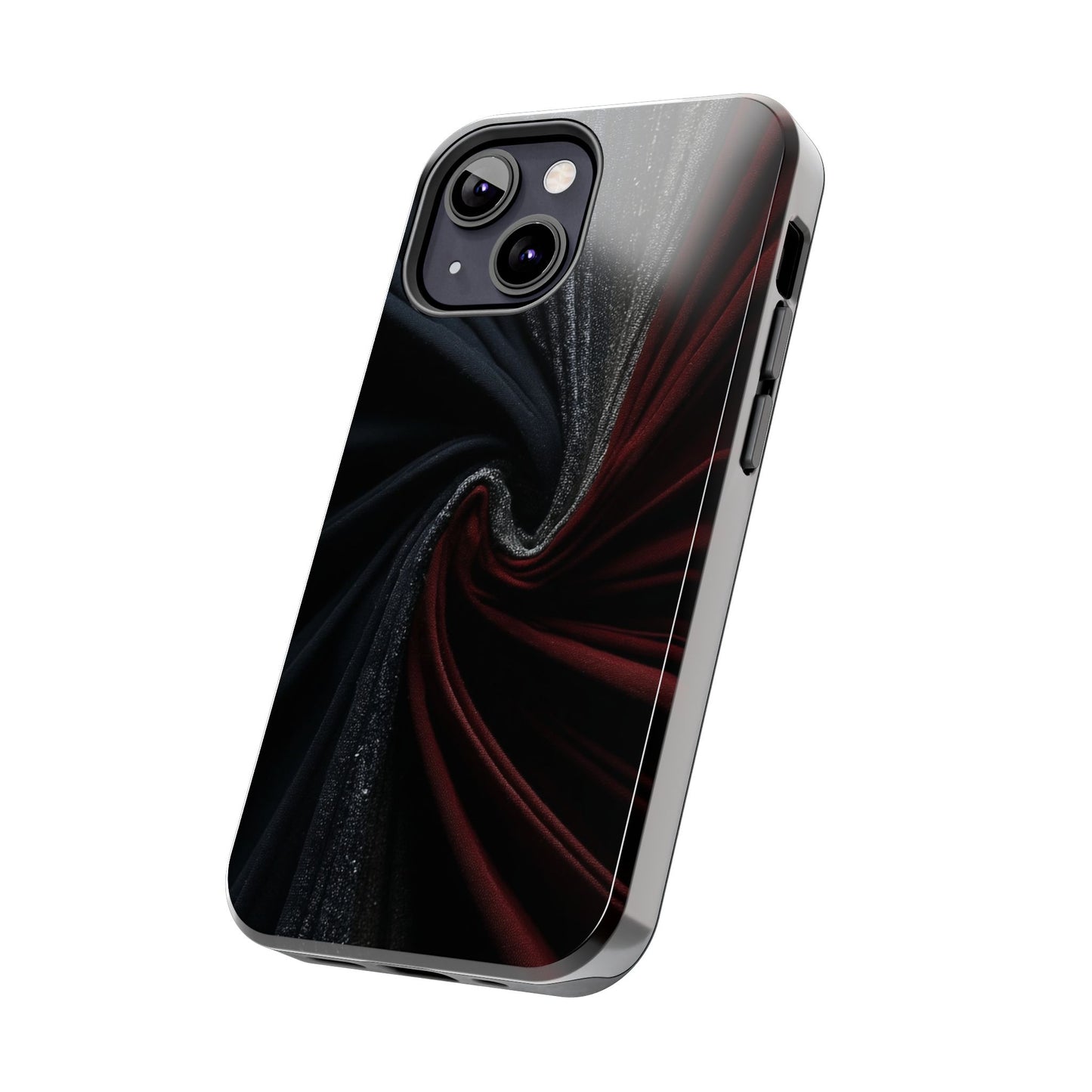 Velvet Rift Tough Phone Case – Red and Black Satin Fabric Twist Design - Artistic Vision