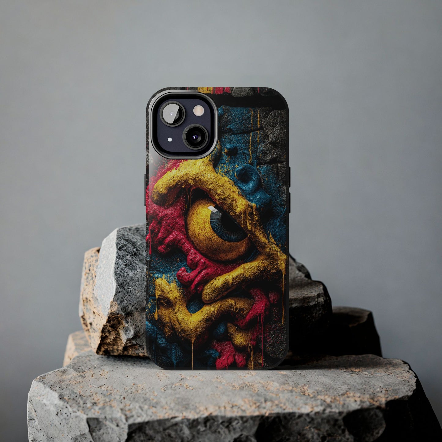 Creepy sculpted eye phone case with artistic paint