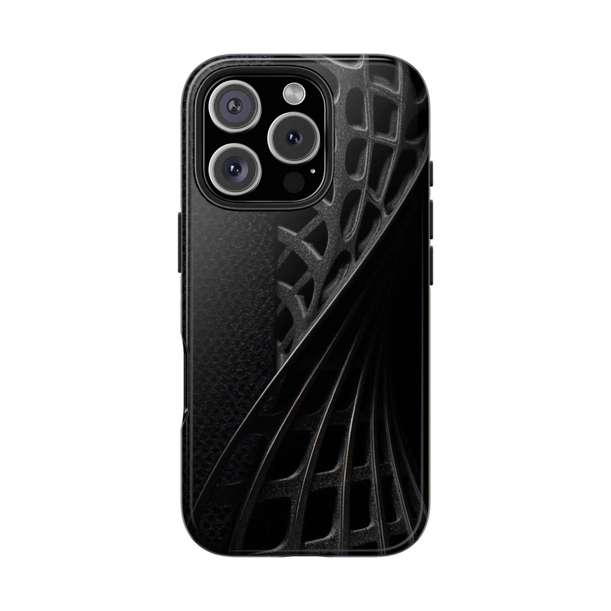 Carbon Helix Tough Phone Case – Twisted Black Lattice Pattern Design - Artistic Vision