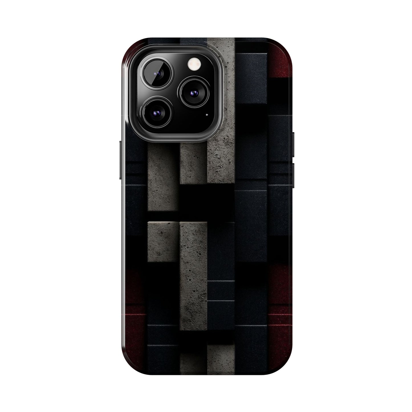 Concrete Matrix Tough Phone Case – Red & Black Brutalist Geometry - Artistic Vision