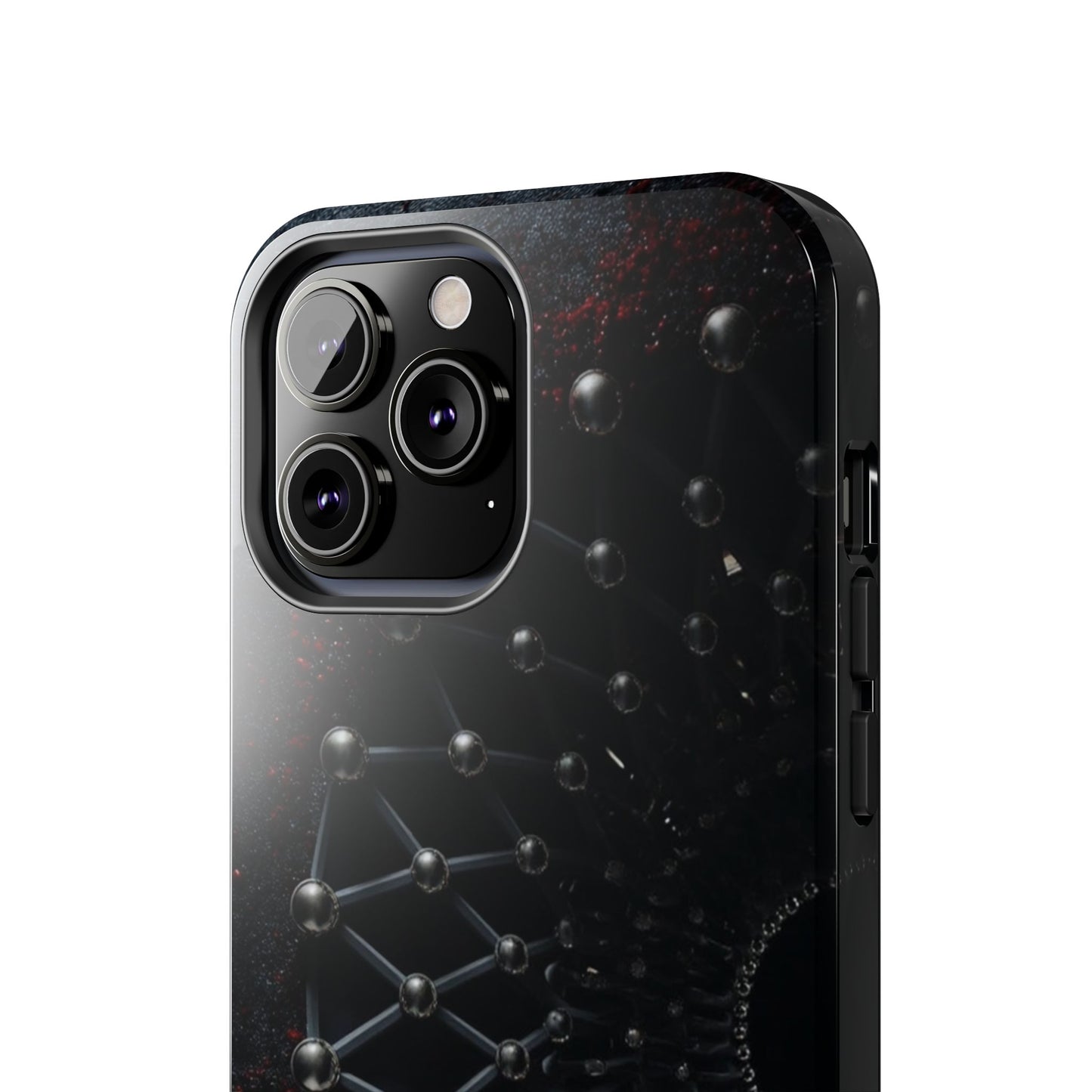 Obsidian Nexus Tough Phone Case – Black Geometric Web with Red Accents - Artistic Vision