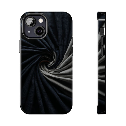 Velvet Spiral Tough Phone Case – Twisting Fabric Abstract in Black & Silver - Artistic Vision