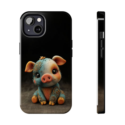 Play-Doh Piggy – Tough Phone Case with Sculpted Pink and Blue Charm - Artistic Vision