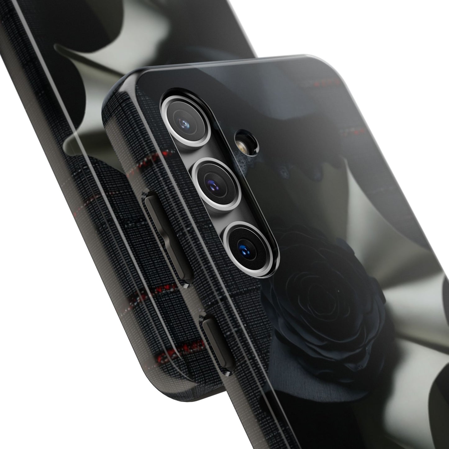 A close-up shows the glossy surface highlighting the shadows and contours of the folded elements.