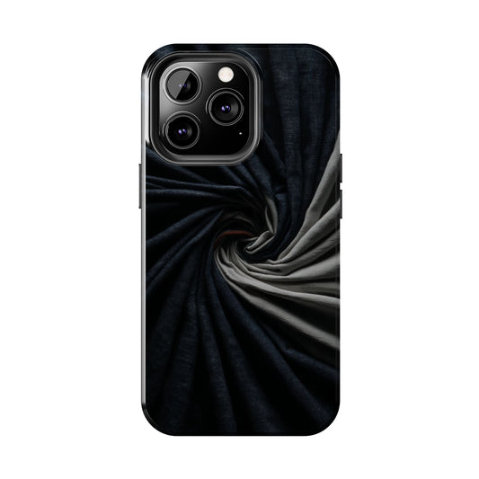 Velvet Spiral Tough Phone Case – Twisting Fabric Abstract in Black & Silver - Artistic Vision
