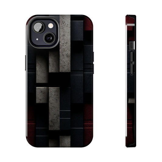 Concrete Matrix Tough Phone Case – Red & Black Brutalist Geometry - Artistic Vision