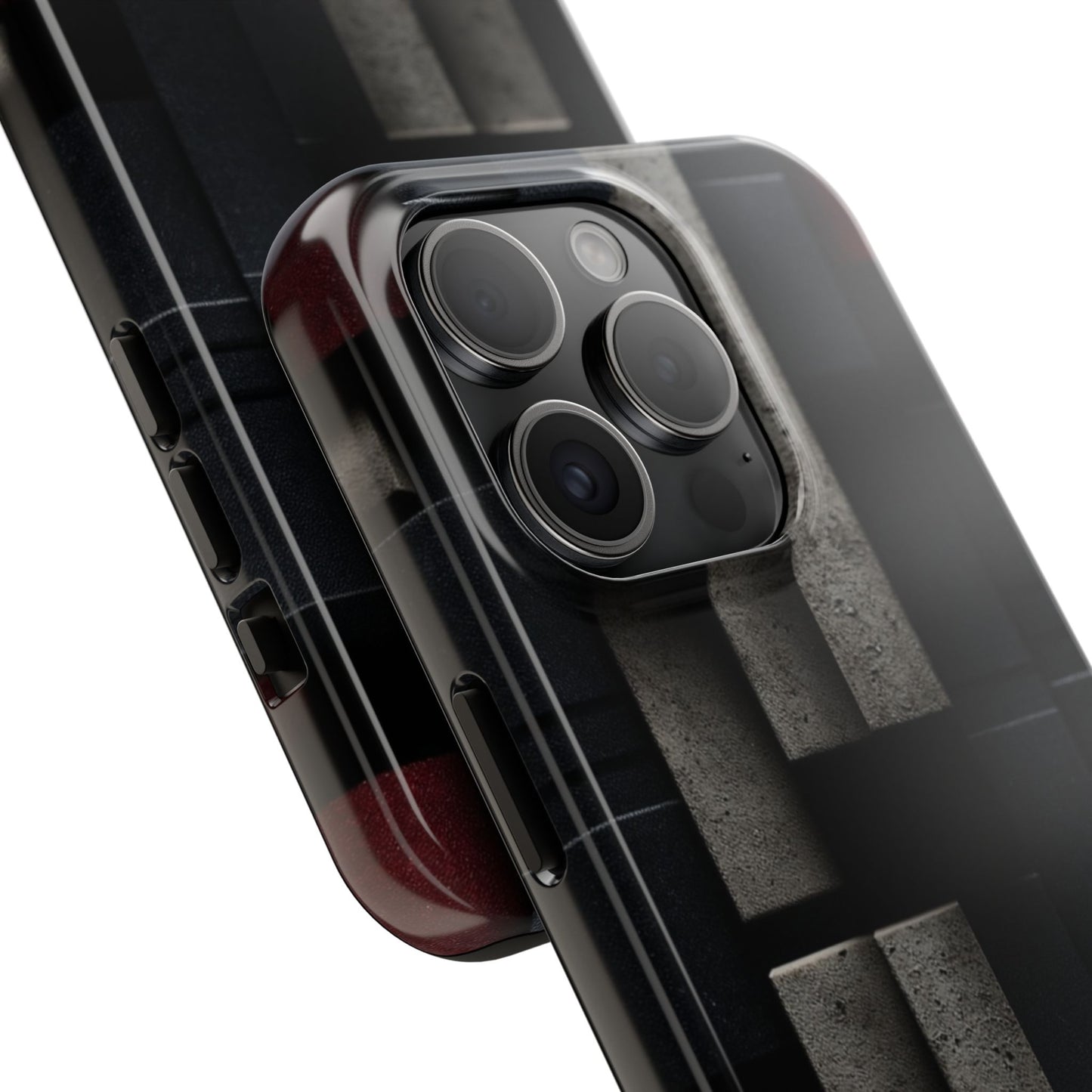 Concrete Matrix Tough Phone Case – Red & Black Brutalist Geometry - Artistic Vision