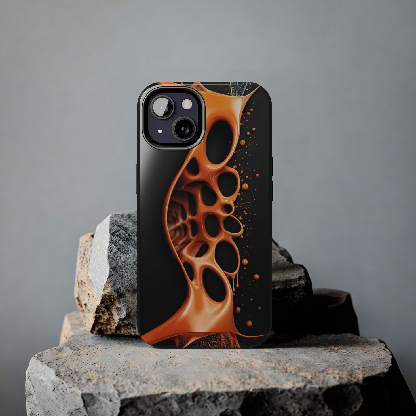 Futuristic orange structure on phone cover
