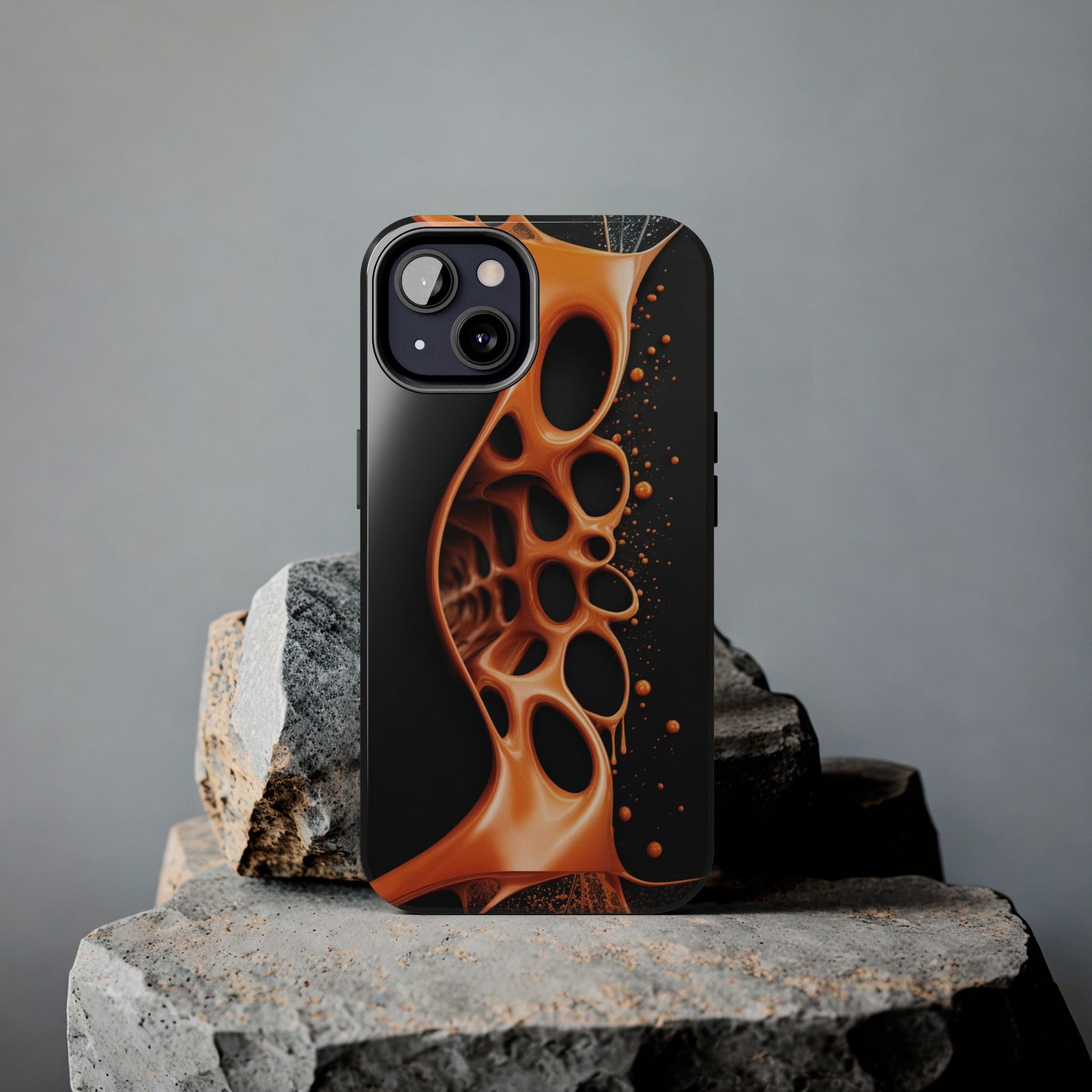 Futuristic orange structure on phone cover