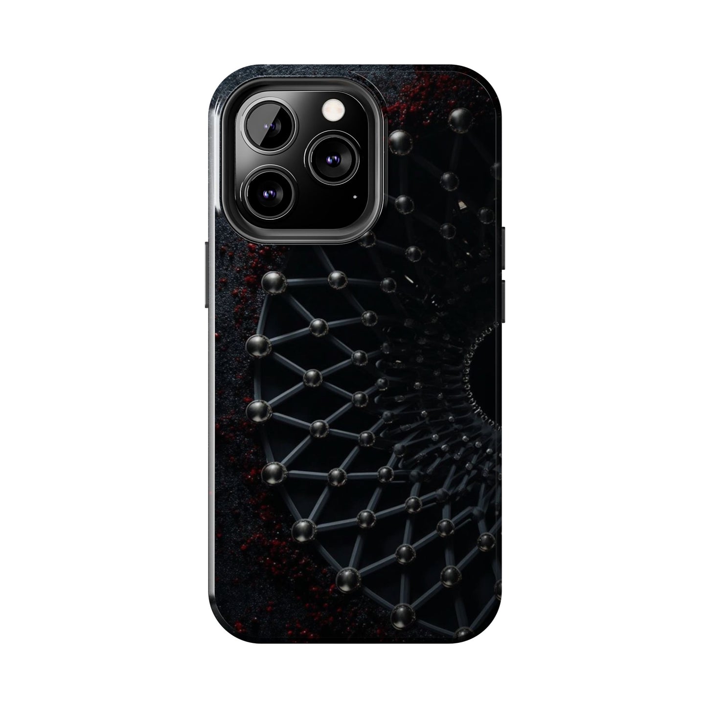 Obsidian Nexus Tough Phone Case – Black Geometric Web with Red Accents - Artistic Vision
