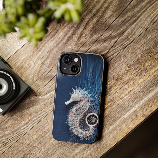 Seahorse Coral Wireframe Phone Case – Elegant Ocean Creature Design - Artistic Vision