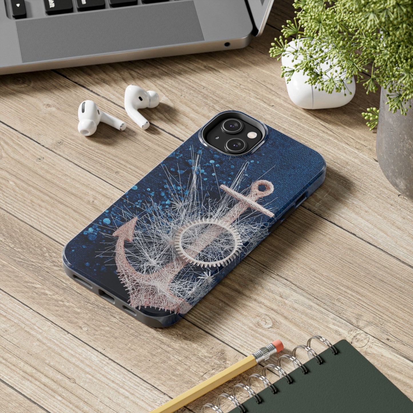 Nautical Wireframe Anchor Tough Phone Case - Durable Protection with Beach Vibes - Artistic Vision