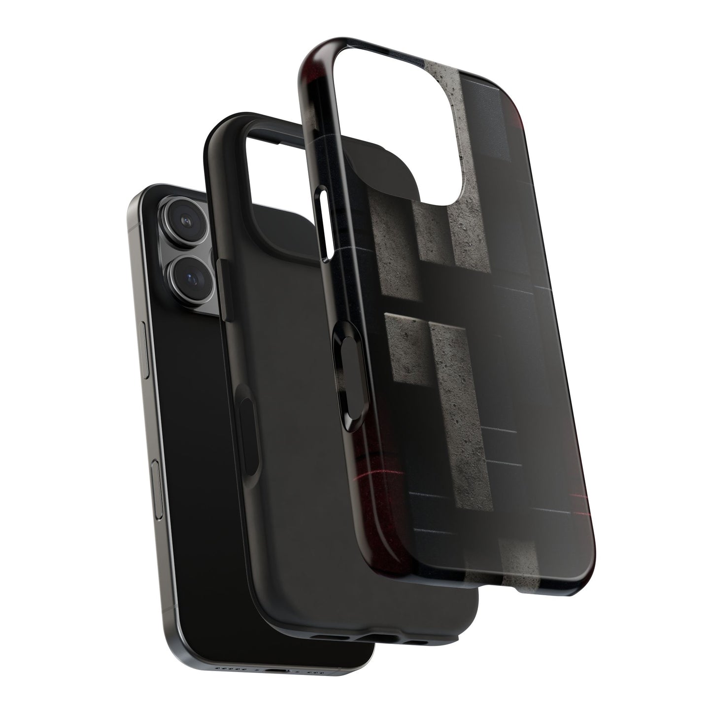 Concrete Matrix Tough Phone Case – Red & Black Brutalist Geometry - Artistic Vision