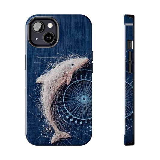 Dolphin Wireframe Spiral Phone Case – Tough Ocean Design with Dynamic Motion - Artistic Vision