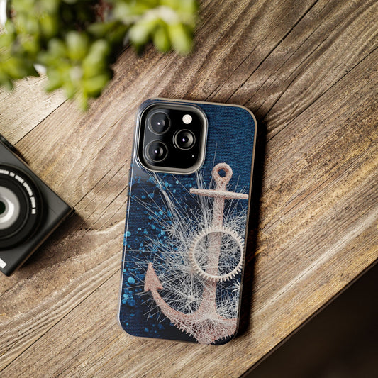Nautical Wireframe Anchor Tough Phone Case - Durable Protection with Beach Vibes - Artistic Vision