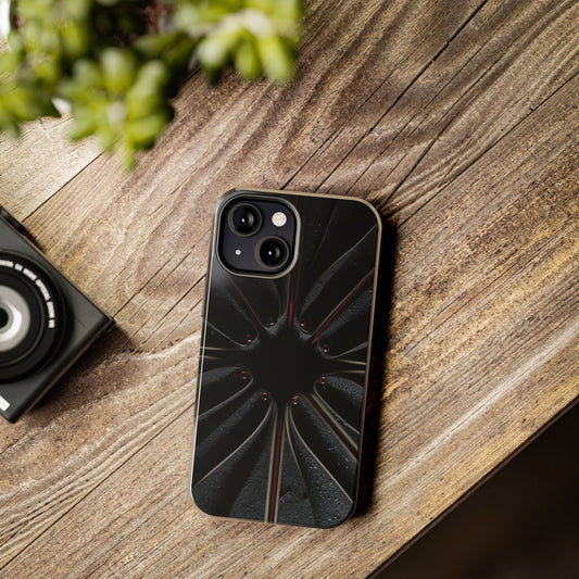 Blade Bloom Tough Phone Case – Black Petal Geometry with Metallic Edges - Artistic Vision