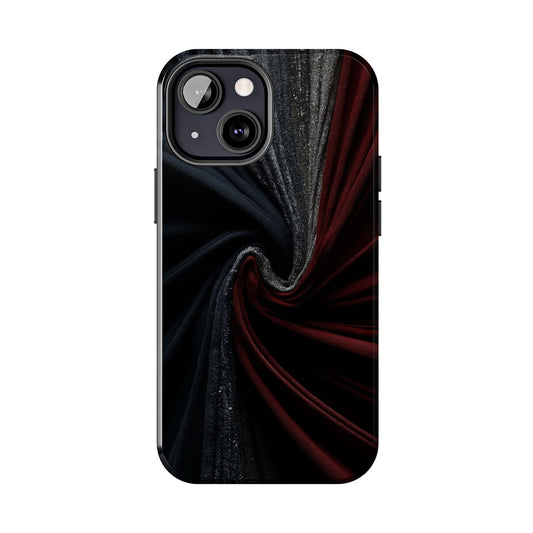 Velvet Rift Tough Phone Case – Red and Black Satin Fabric Twist Design - Artistic Vision