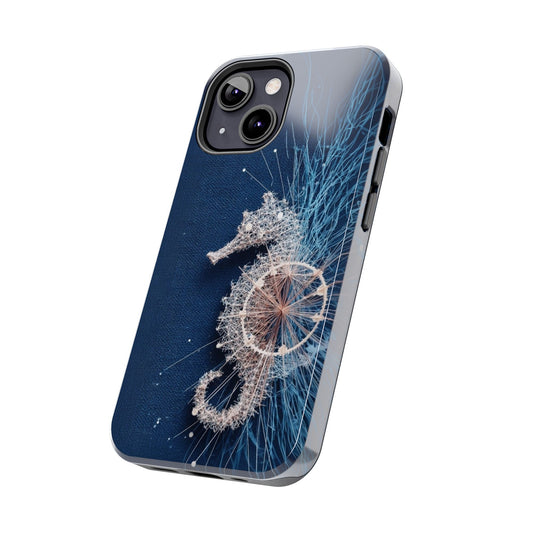 Seahorse Wheel Wireframe Phone Case – Nautical Design with Mechanical Motion - Artistic Vision