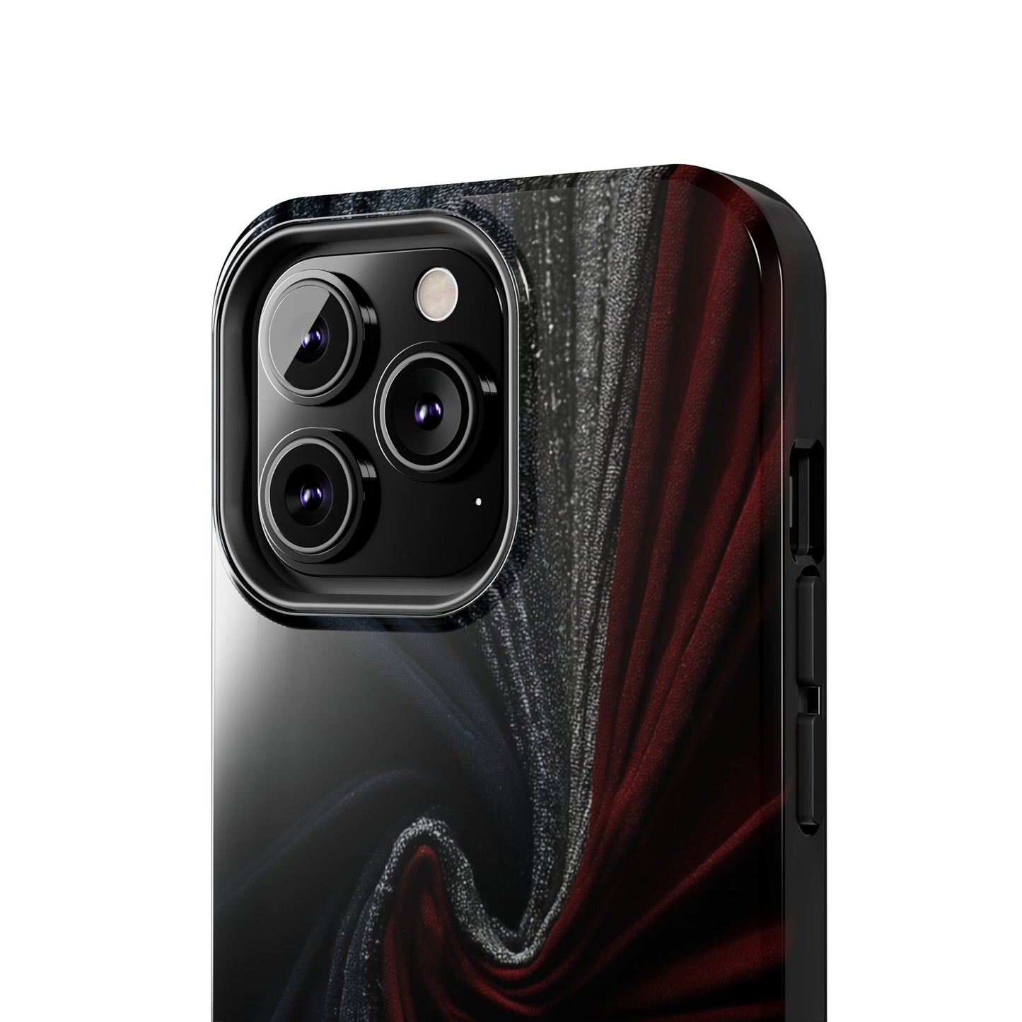 Velvet Rift Tough Phone Case – Red and Black Satin Fabric Twist Design - Artistic Vision