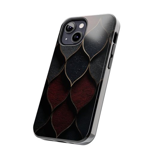 Crimson Scales Tough Phone Case – Red & Black Armor Texture Design - Artistic Vision