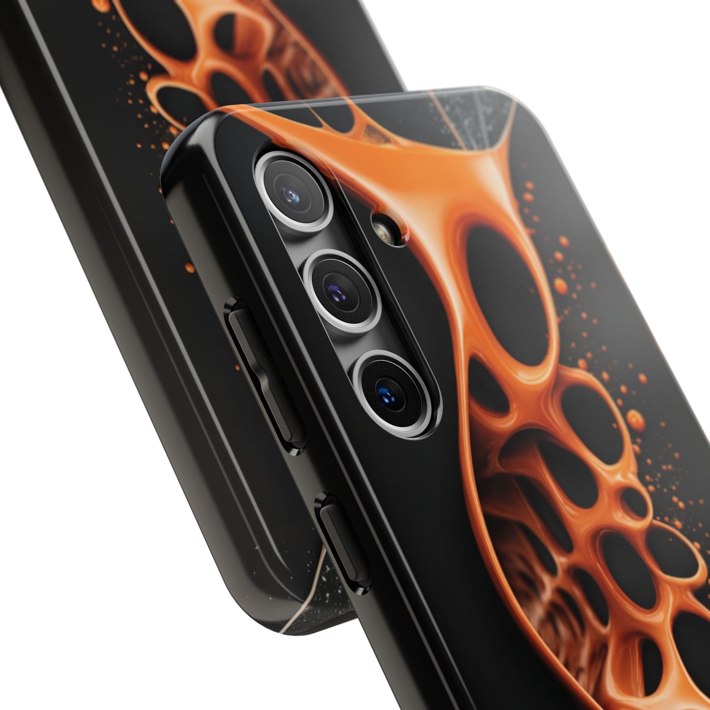 Bubbly orange organic shapes on black case