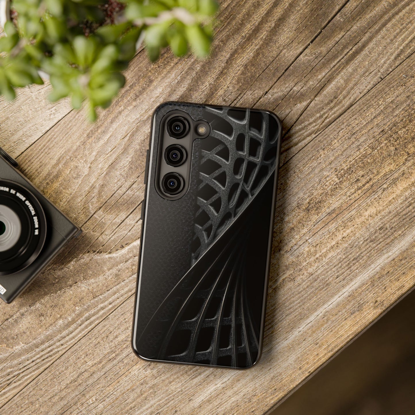 Carbon Helix Tough Phone Case – Twisted Black Lattice Pattern Design - Artistic Vision