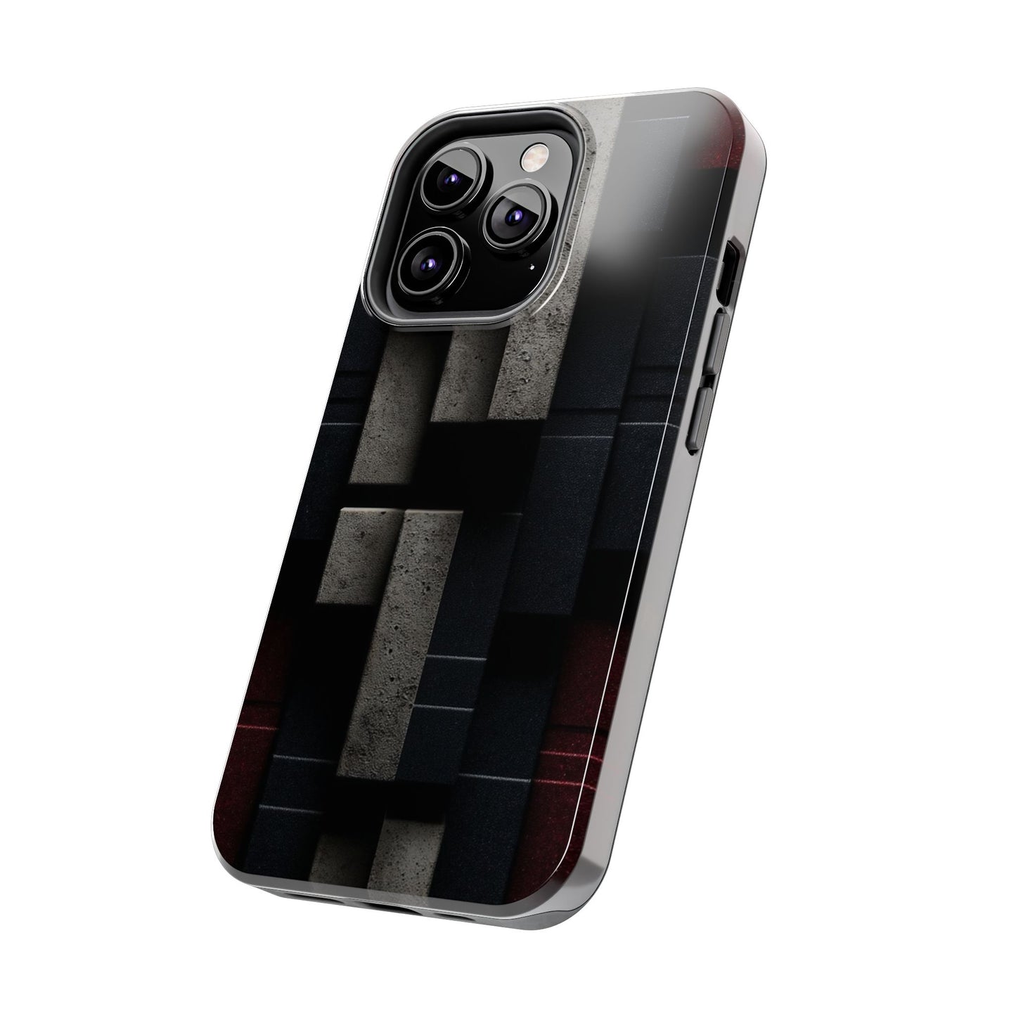 Concrete Matrix Tough Phone Case – Red & Black Brutalist Geometry - Artistic Vision